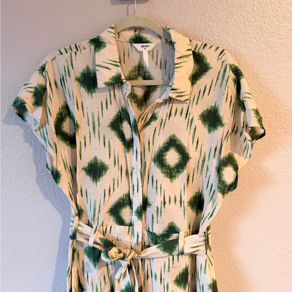 Object France Midi Green and Cream 40 Dress
